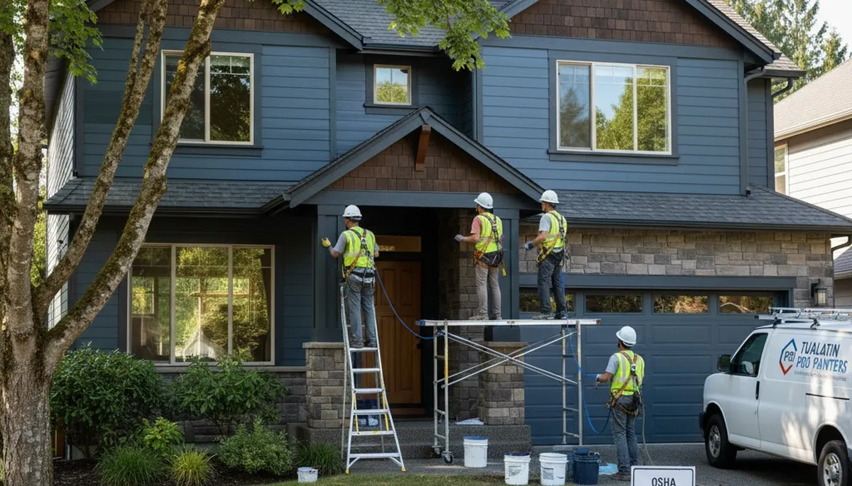 Exterior painting crew serving Portland, OR on a residential home facade