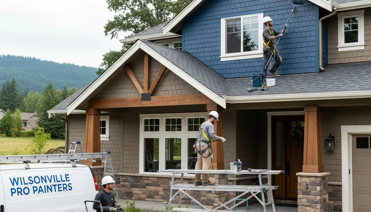 Exterior painting crew serving Portland, OR on a residential home exterior